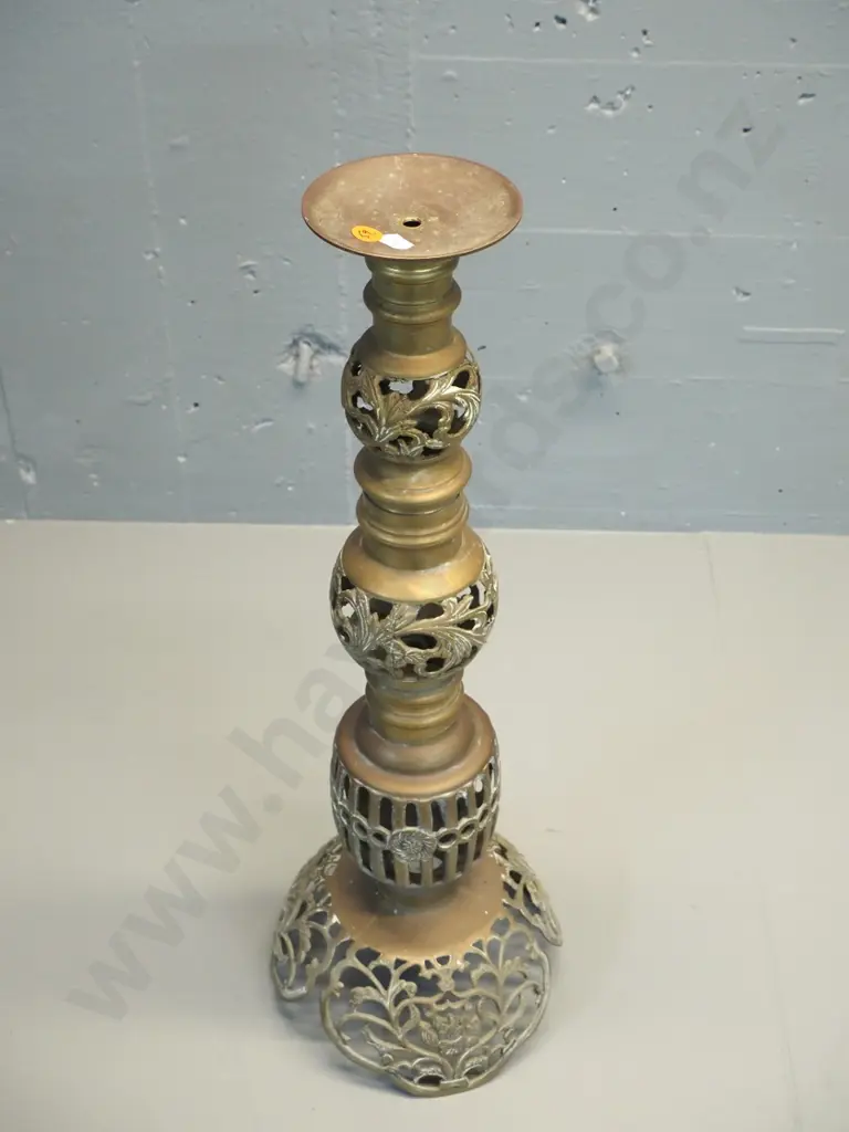 filigree cast brass large candle holder - missing candle spike H480 D-200 at base Image 1++