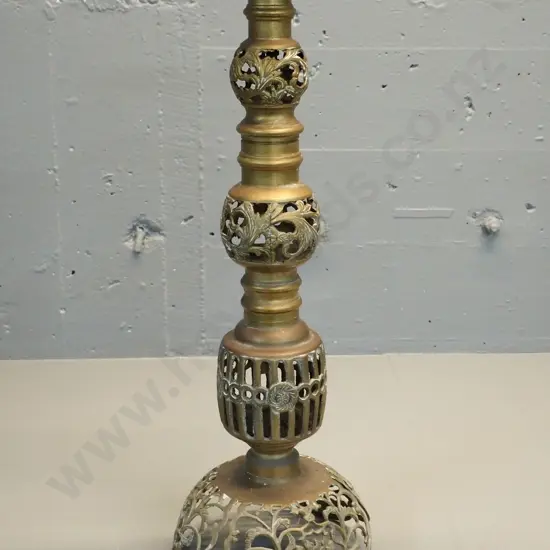 filigree cast brass large candle holder - missing candle spike H480 D-200 at base