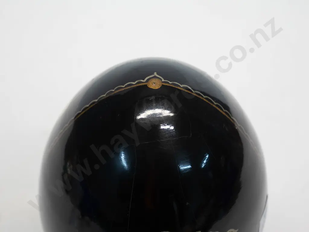 Russian folk art hand painted and signed wooden egg on stand Image 1++