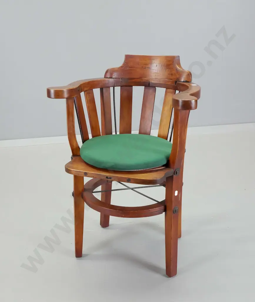 vintage solid timber child's tub chair with unusual braced frame, with loose seat cushion H-750 W-530 D-420 Image 1++
