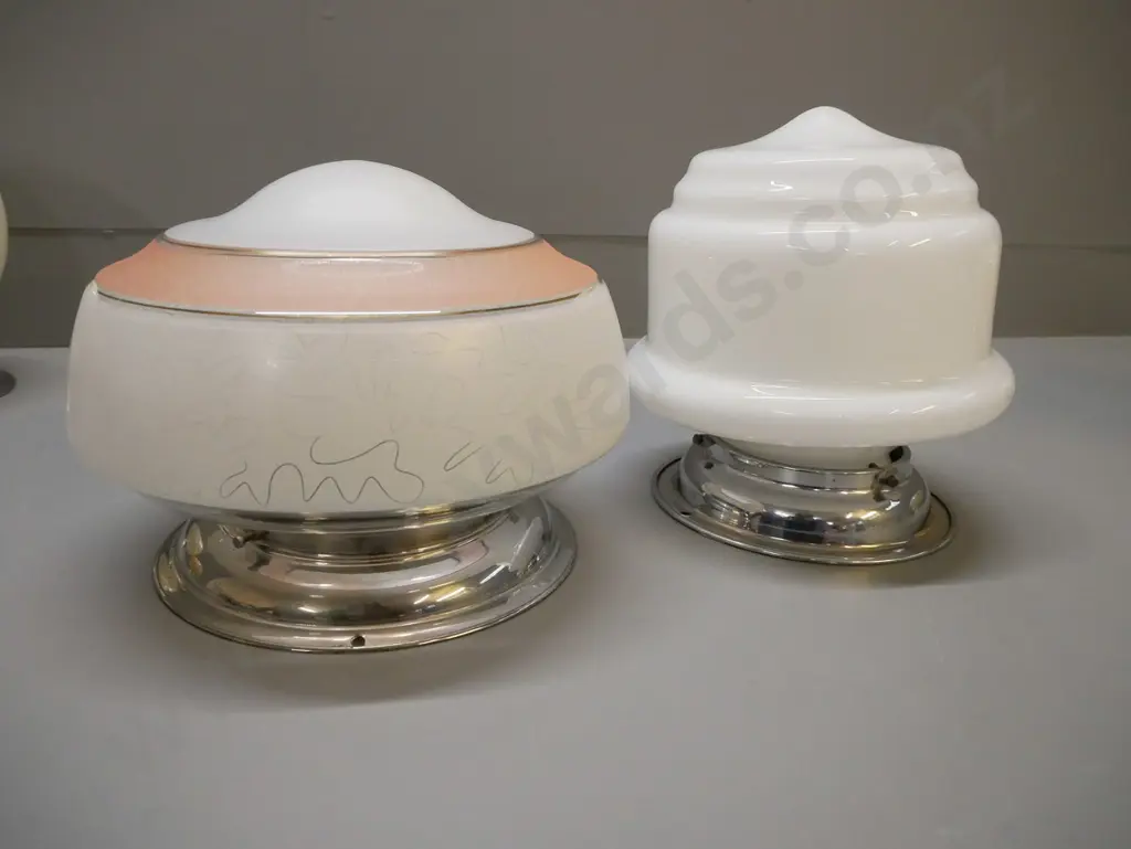 two mid-century lightshades, one with frosted glass and gilded decoration H240 Image 1++