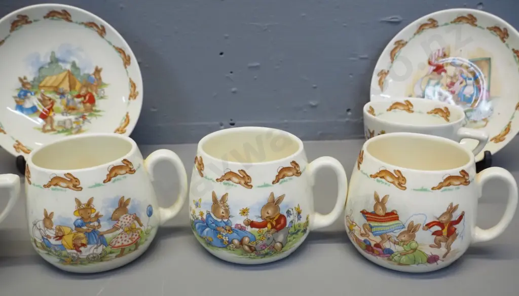 Royal Doulton Bunnykins items - 2 cups & saucers, 3 mugs, 2 dishes Image 1++