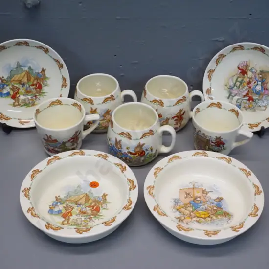 Royal Doulton Bunnykins items - 2 cups & saucers, 3 mugs, 2 dishes