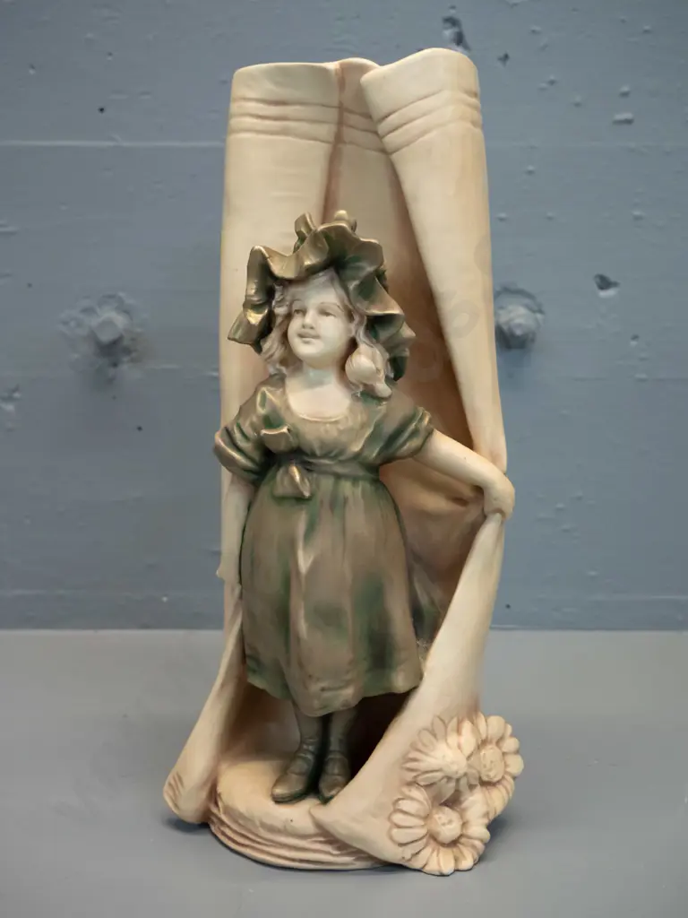 German? amphora style porcelain vase with figural relief decoration - base marked 8908BB - has small chip at Image 1++