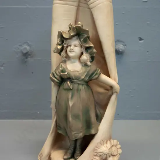 German? amphora style porcelain vase with figural relief decoration - base marked 8908BB - has small chip at