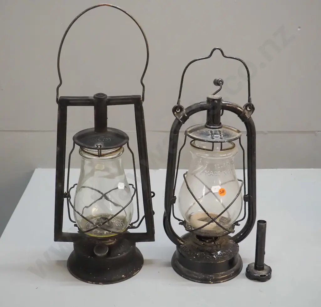 2 vintage kerosene lanterns - Dietz Made in USA, Feuerhand Made in Germany, may be missing parts. Image 1++