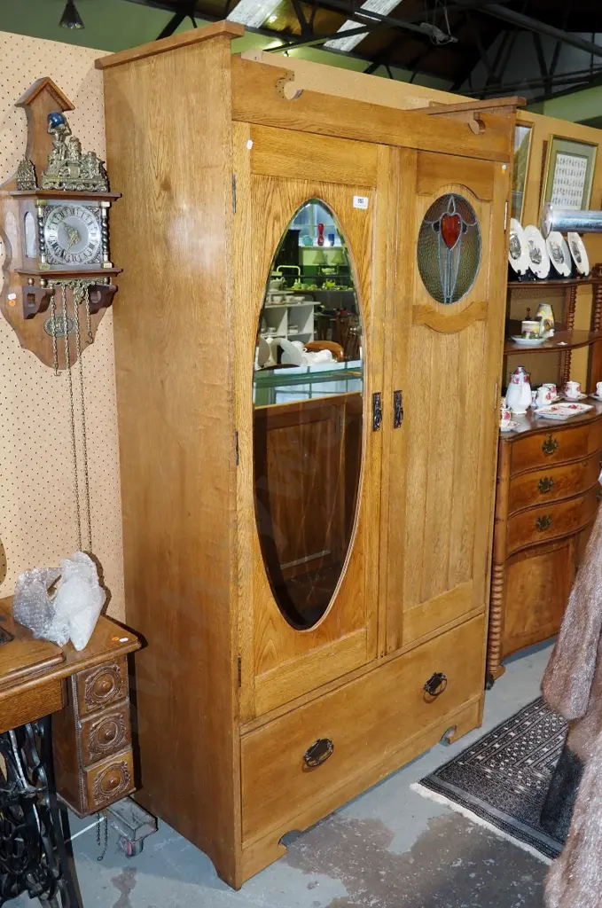 arts and crafts oak double door wardrobe Image 1++