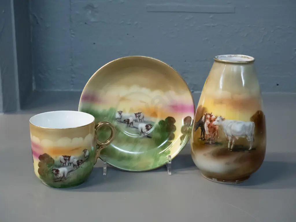 2 pieces of Royal Bayreuth china - cow vase H-140 and sheep cup & saucer Image 1++