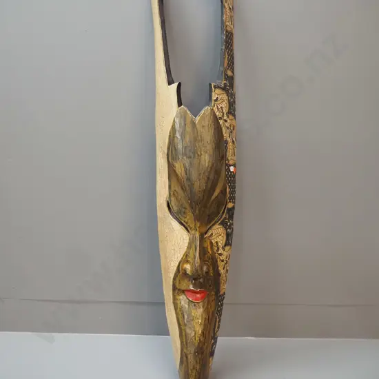 large hand painted Indonesian wall mask with batik patterns H-980 W-190