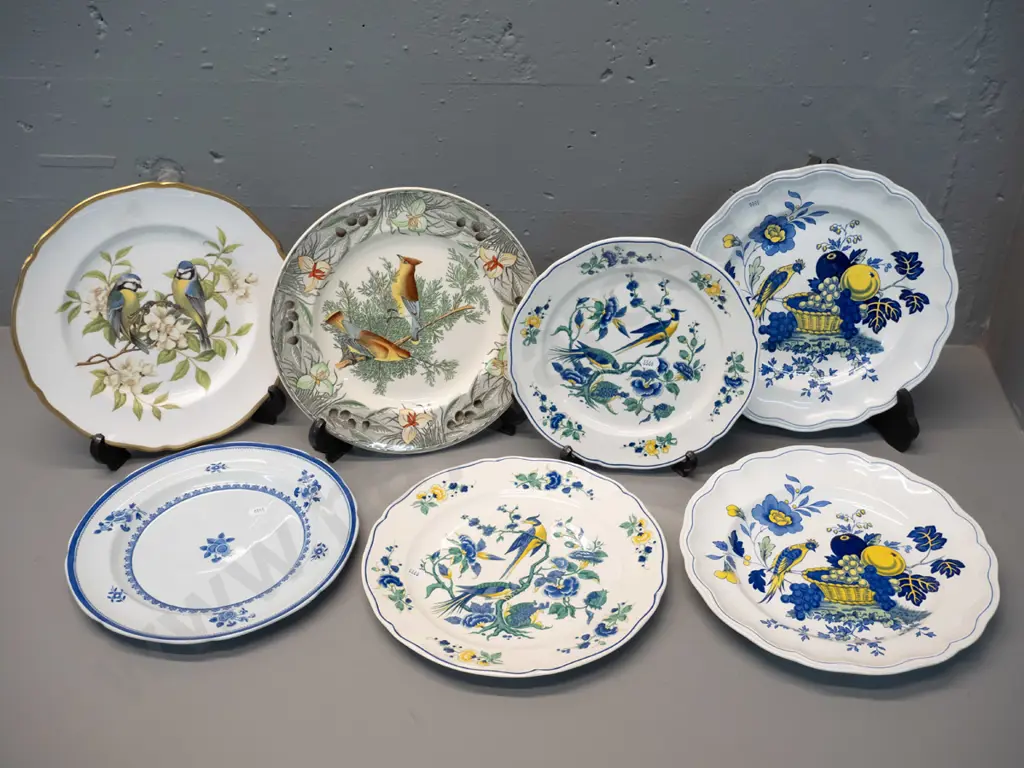 7 English china bird-themed cabinet plates - various Spode & Adams Audubon D-265 Image 1++