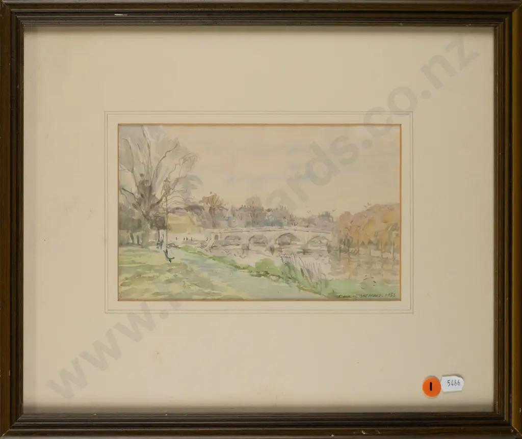 Maurice Sheppherd 1983 - framed watercolour - Richmond Bridge and Tow Path H-130 W-210 Image 1++