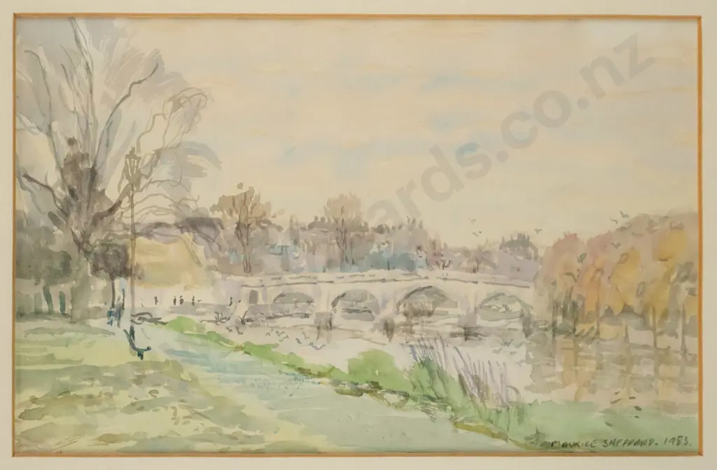 Maurice Sheppherd 1983 - framed watercolour - Richmond Bridge and Tow Path H-130 W-210 Image 1++