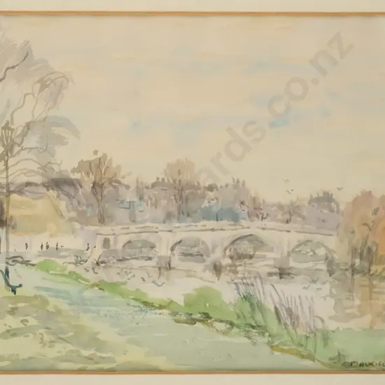 Maurice Sheppherd 1983 - framed watercolour - Richmond Bridge and Tow Path H-130 W-210