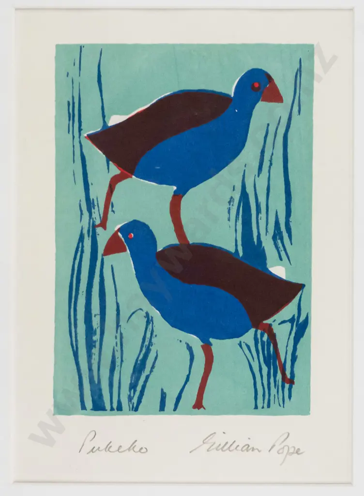 Gillian Pope - framed screenprint "Pukeko" H-170 W-115 Image 1++