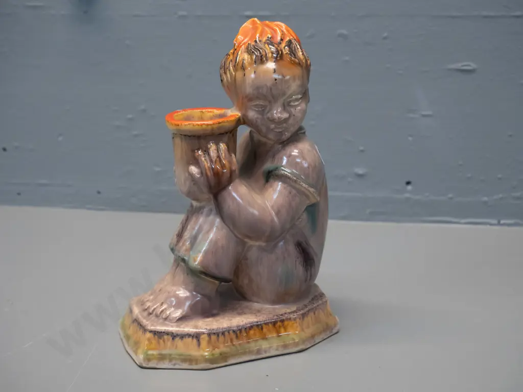 figural drip glaze pottery candle holder, no maker's marks - marked No 2028 on base H-180 W-120 Image 1++