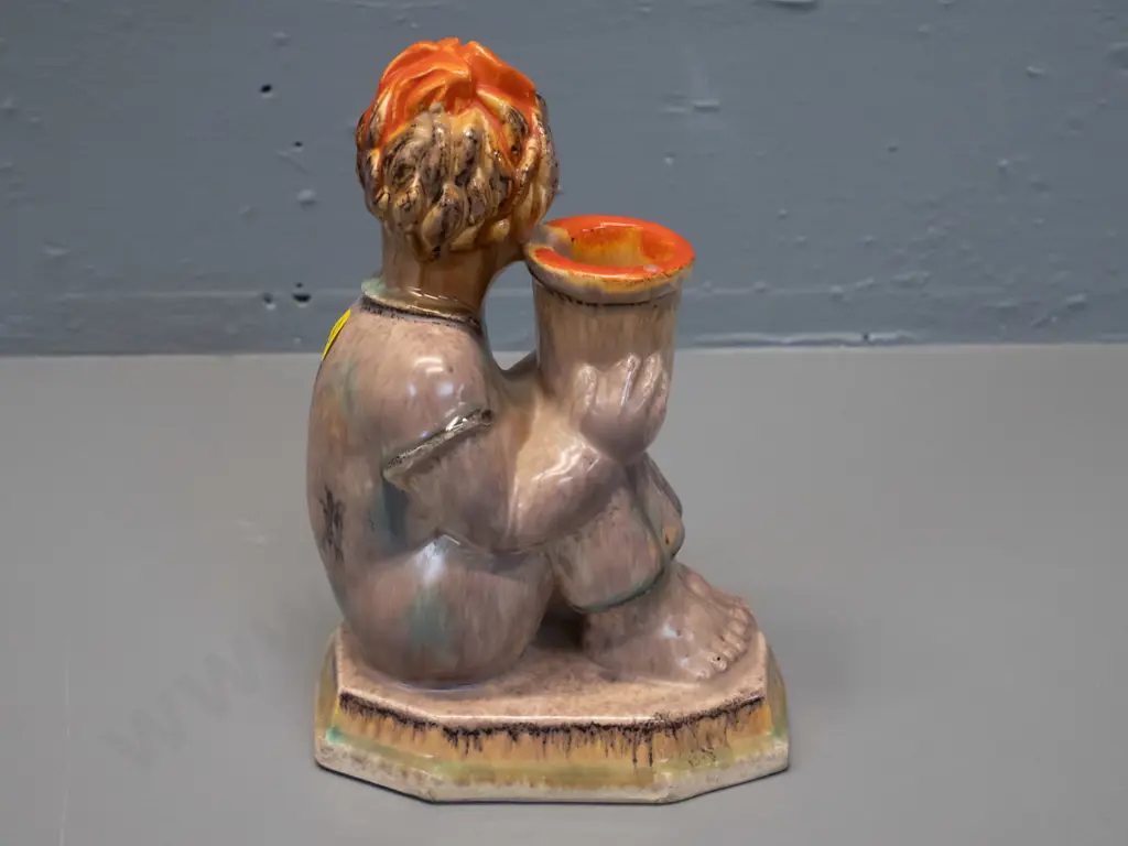 figural drip glaze pottery candle holder, no maker's marks - marked No 2028 on base H-180 W-120 Image 1++