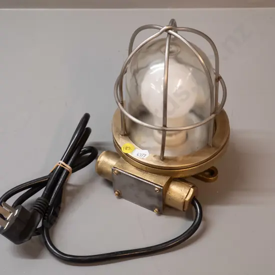heavy brass and glass nautical light fitting converted to table lamp H-210 D-140