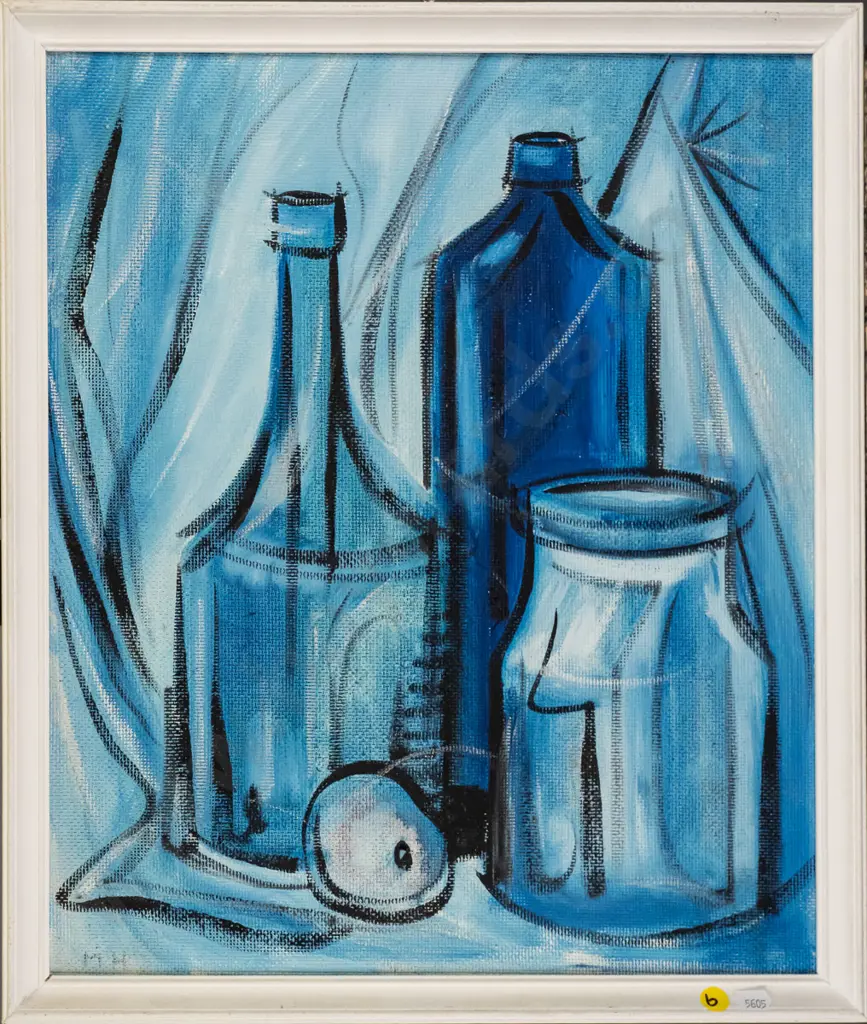 MH - framed oil - blue still life H-450 W-370 Image 1++