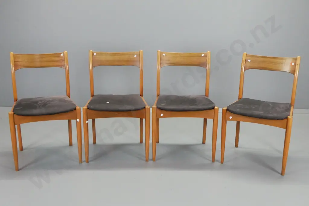 set of 4 mid-century teak & rosewood dining chairs w/ upholstered seats - split to top rail in one, one other has slight Image 1++