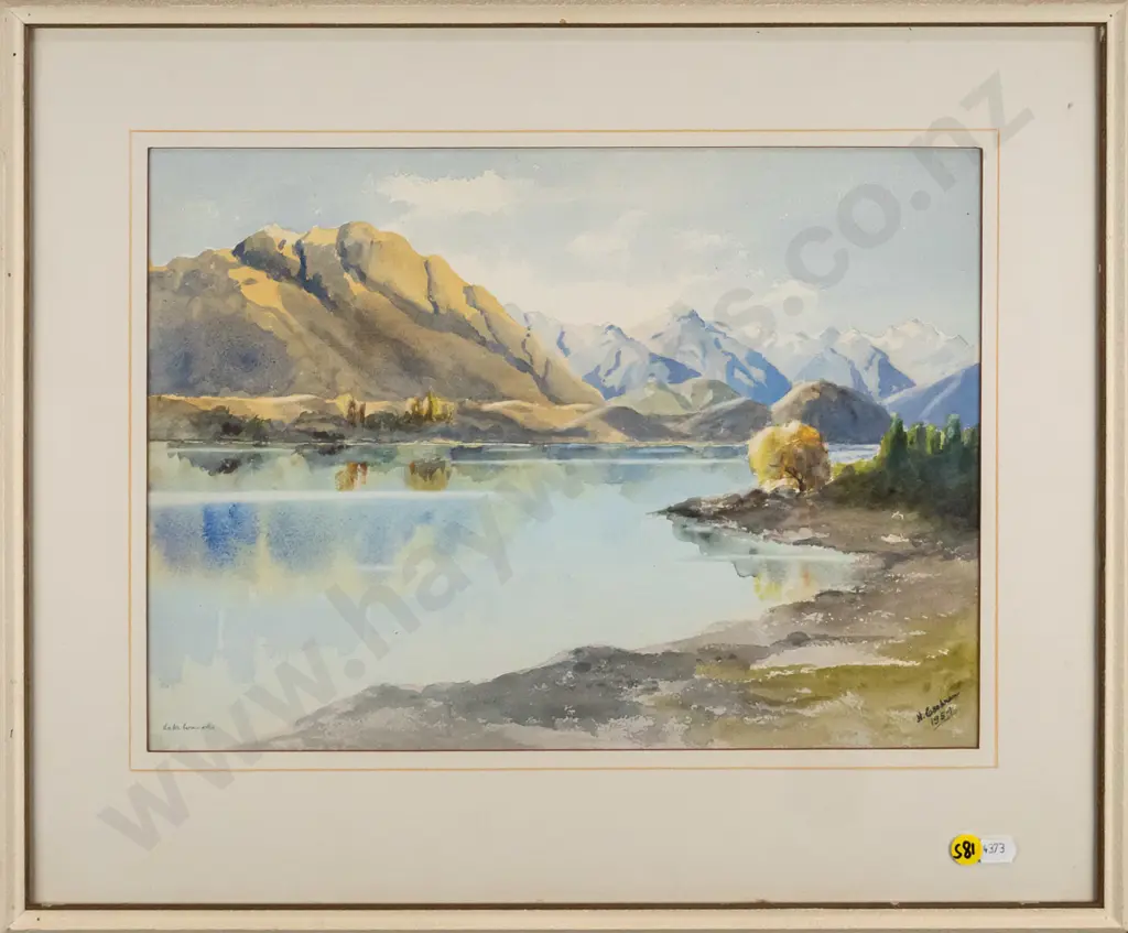 illegible signature 1954 - framed watercolour - Lake Wanaka H-270 W-380 Image 1++