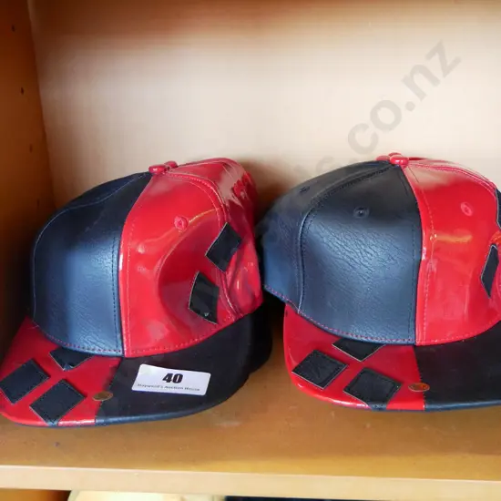 black and red vinyl hats