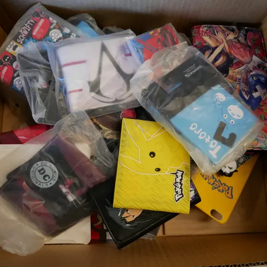 box of various wallets