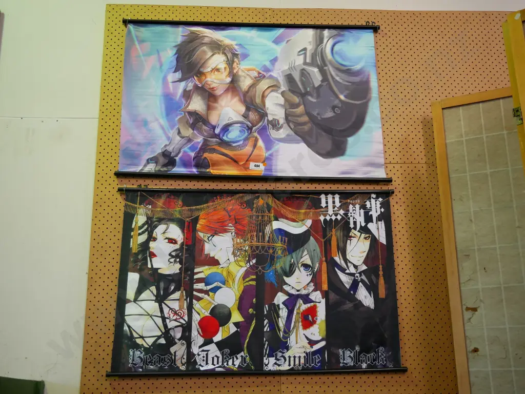 2 wall hanging prints on scrolls - orange dots Image 1++