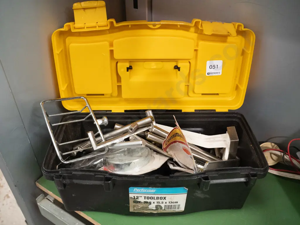 Performer 12" toolbox containing cupboard door hardware etc Image 1++