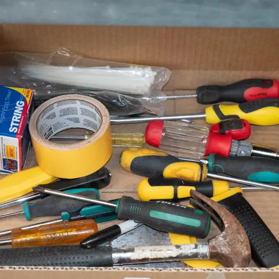 Box of assorted tools