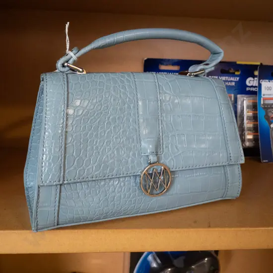 Handbag - pale blue, leathery type material 
