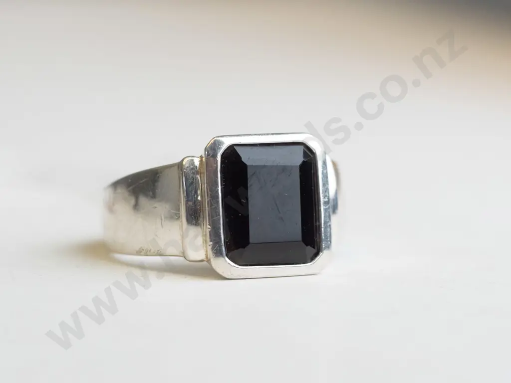 Silver ring with red square with 'happy b18th birthday james'  Image 1++
