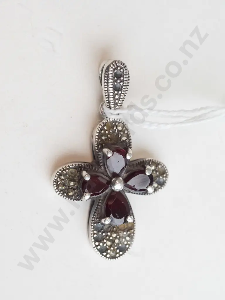 Red and Silver cross pendant Image 1++