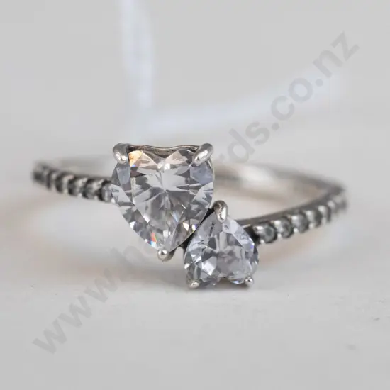 silver Pandora ring with clear stones