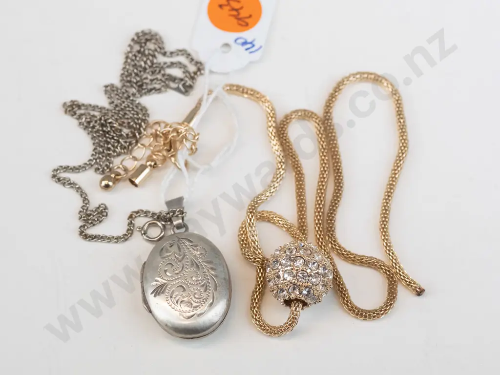 Golden CZ decorated ball on chain & locket on chain Image 1++