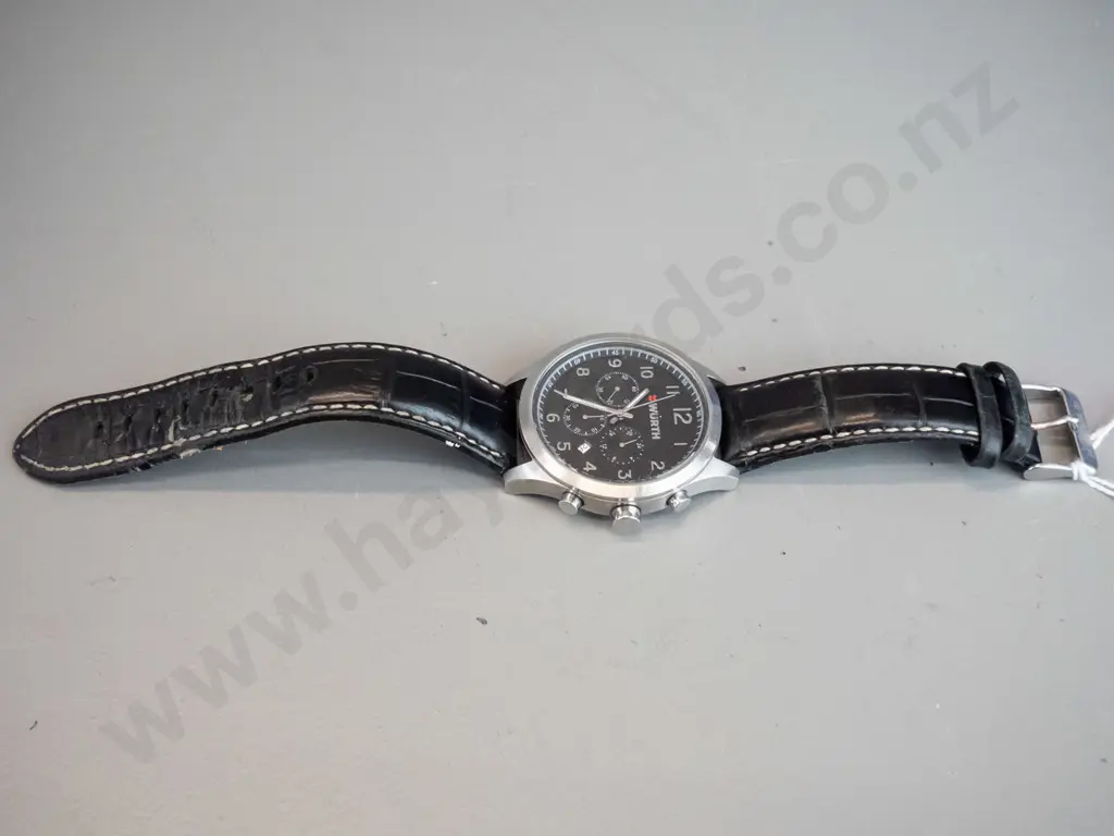 Wurth analogue watch black and silver face, black strap Image 1++