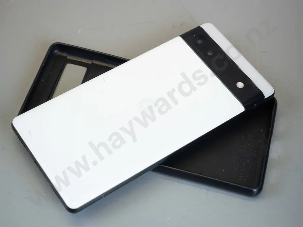 White google pixel phone in black case Image 1++