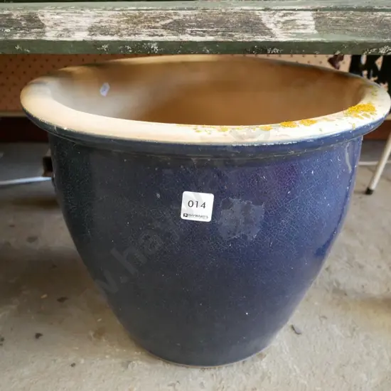 blue glazed planter
