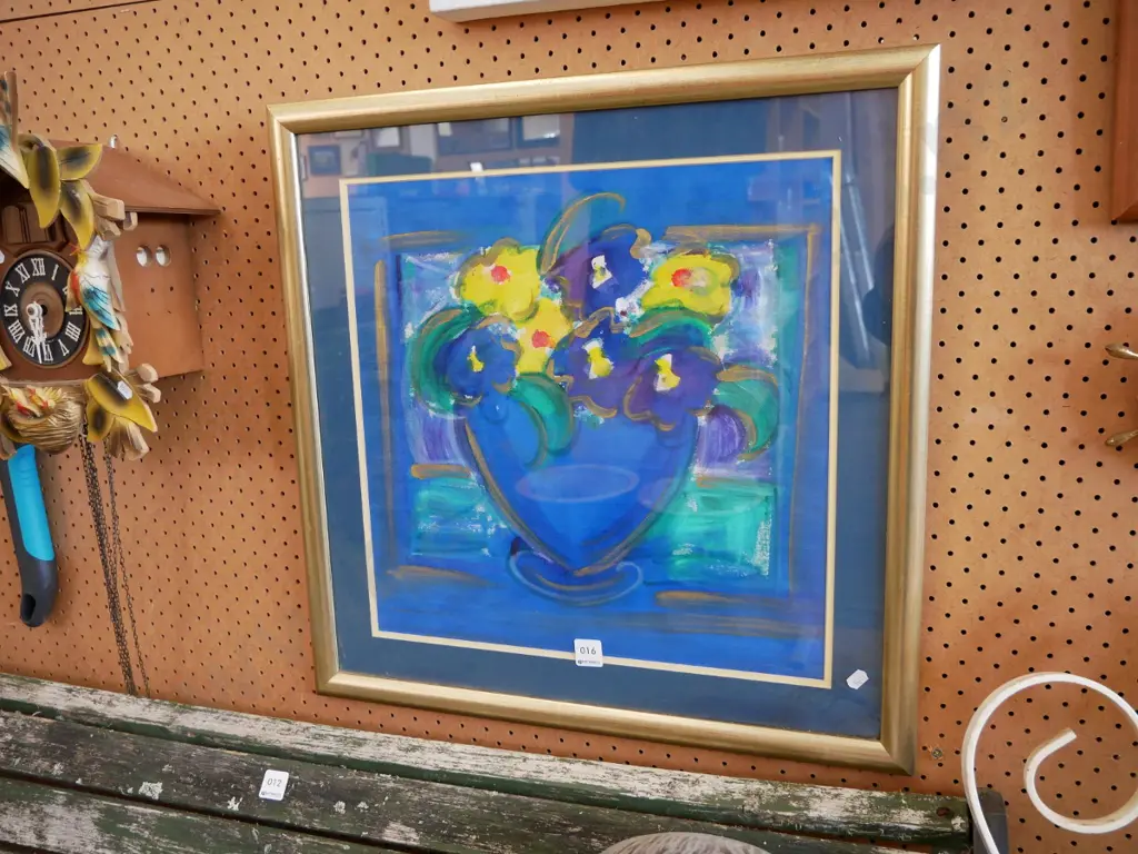 framed acrylic on fabric - still life, flowers Image 1++
