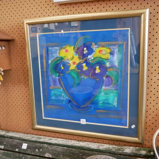 framed acrylic on fabric - still life, flowers