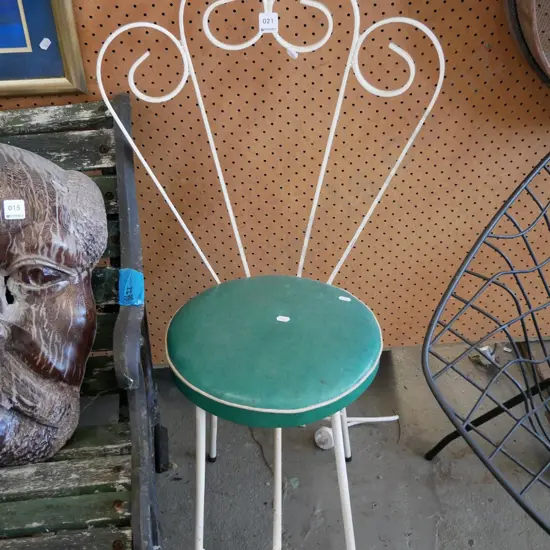 retro wrought metal and vinyl upholstered seat