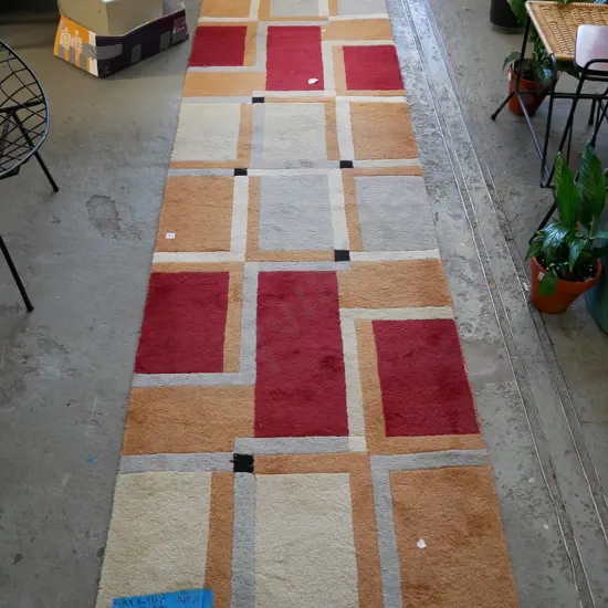 100% wool geometric design floor runner 2950 x 620