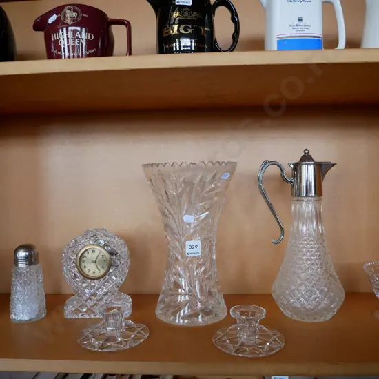cut crystal vase, claret jug, candlesticks, clock, etc, vase H- 270