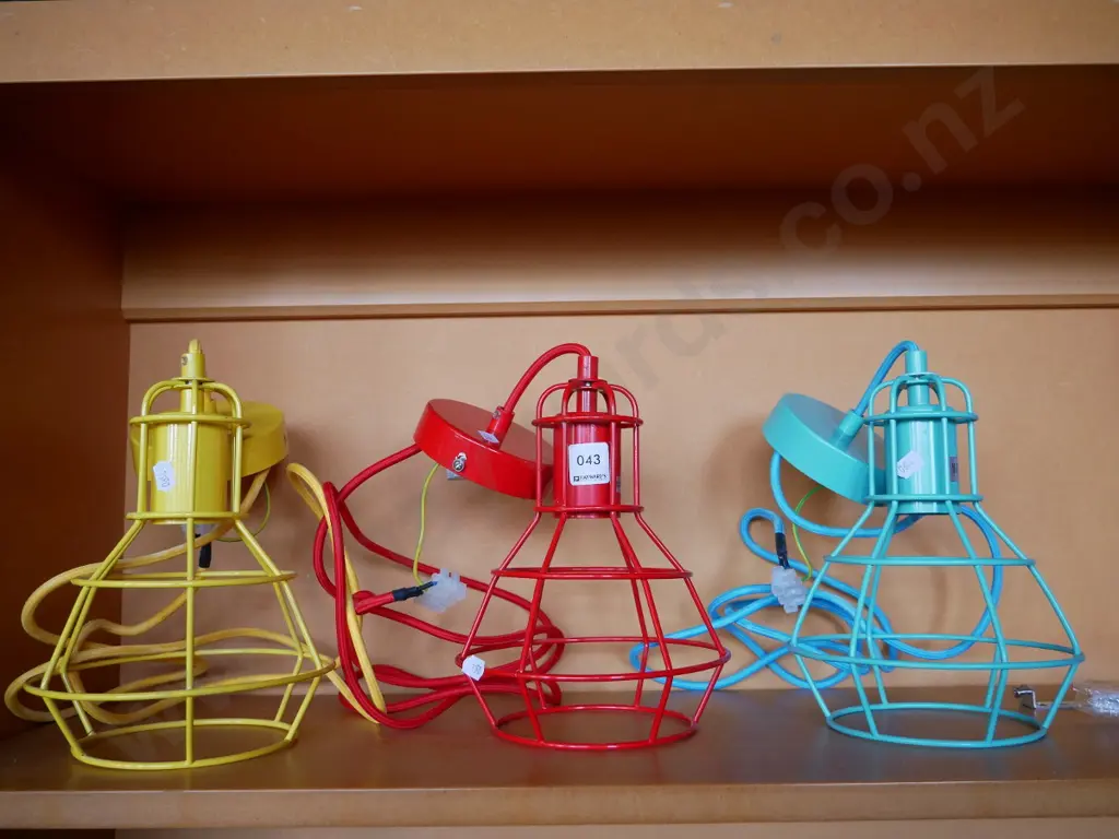 3 contemporary yellow red and light blue pendant light fittings Image 1++