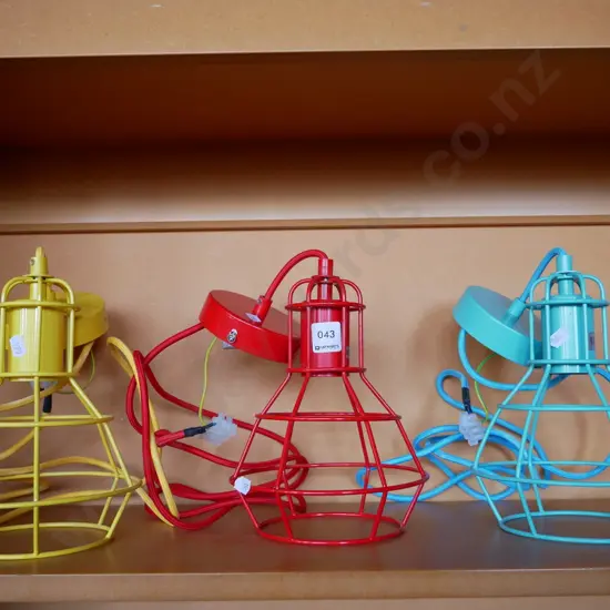 3 contemporary yellow red and light blue pendant light fittings