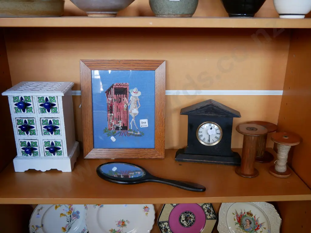 shelf; mantel clock, hand held mirror, jewellery chest H- 250, etc Image 1++