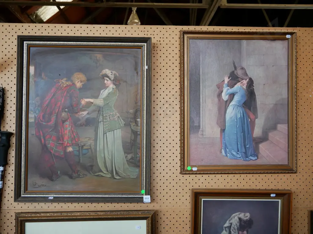 2 framed prints - courting couples - green dots Image 1++