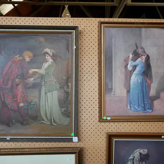 2 framed prints - courting couples - green dots