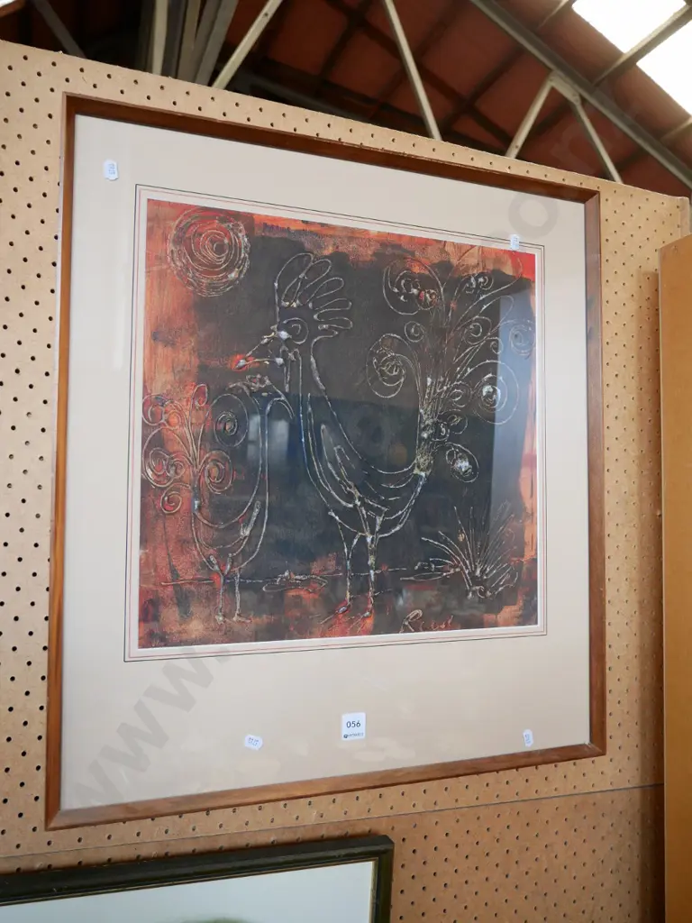 framed 1960s mix media - chickens  Image 1++