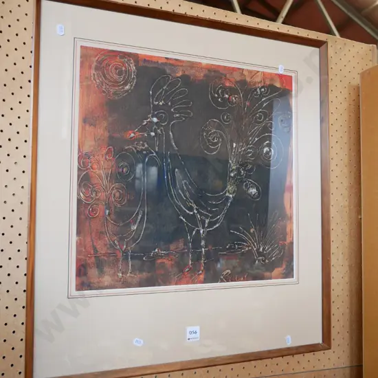 framed 1960s mix media - chickens 
