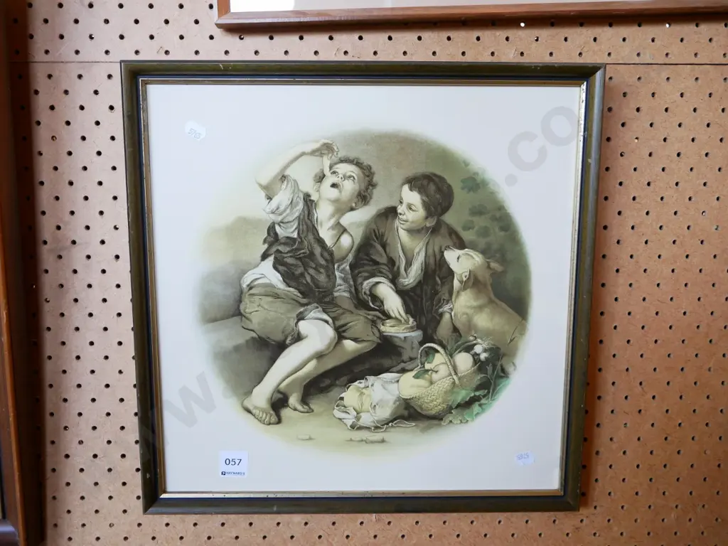 framed picture tile - boys' picnic and dog Image 1++